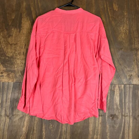 Zara Womens Blouse Coral Utility V Neck Button Down Long Sleeve Medium - Picture 10 of 12